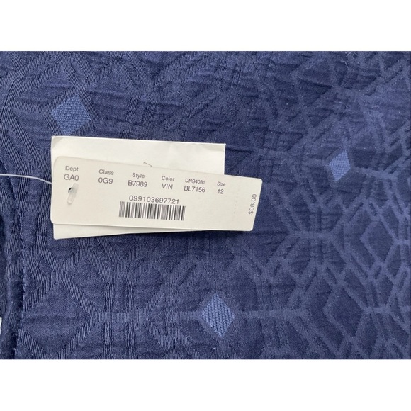 J Crew Matelasse Zip Top Size 12 Navy Blue Geometric Embossed Boxy Blouse New - Picture 4 of 7